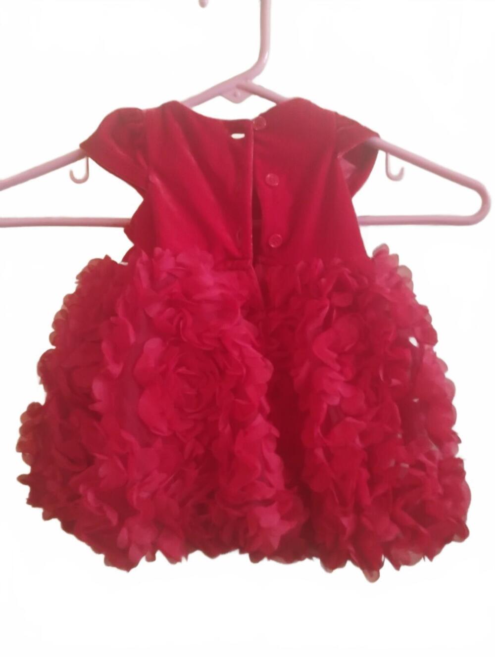 Monnaie Red Baby Dress with Floral Skirt and Rhinestone Waistband